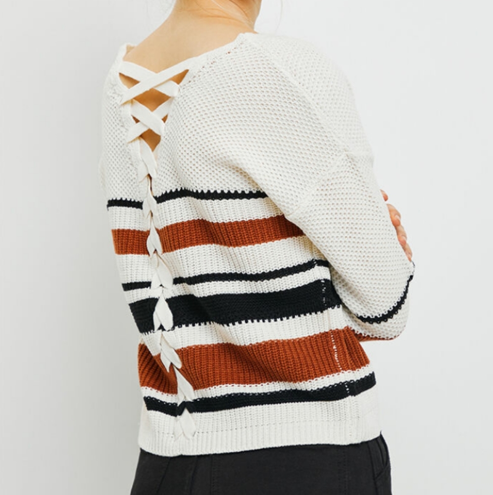 Pacsun White Lace-up Back Sweater NWT